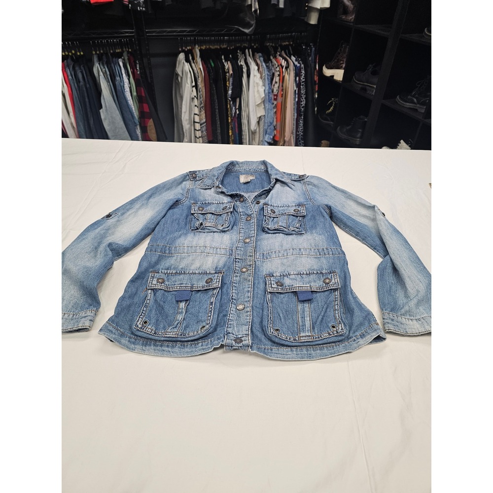 Guess Los Angeles Womens Denim Utility Jacket Medium Wash Drawstring Waist M - Picture 2 of 11